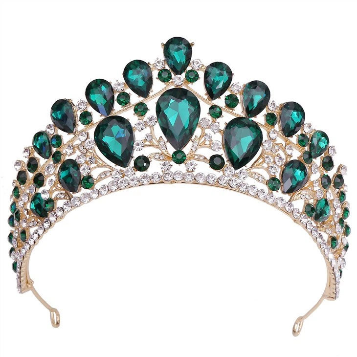 New Design Green Crystal Crown Tiara Stock Tiara And Crowns Blue For Wholesale